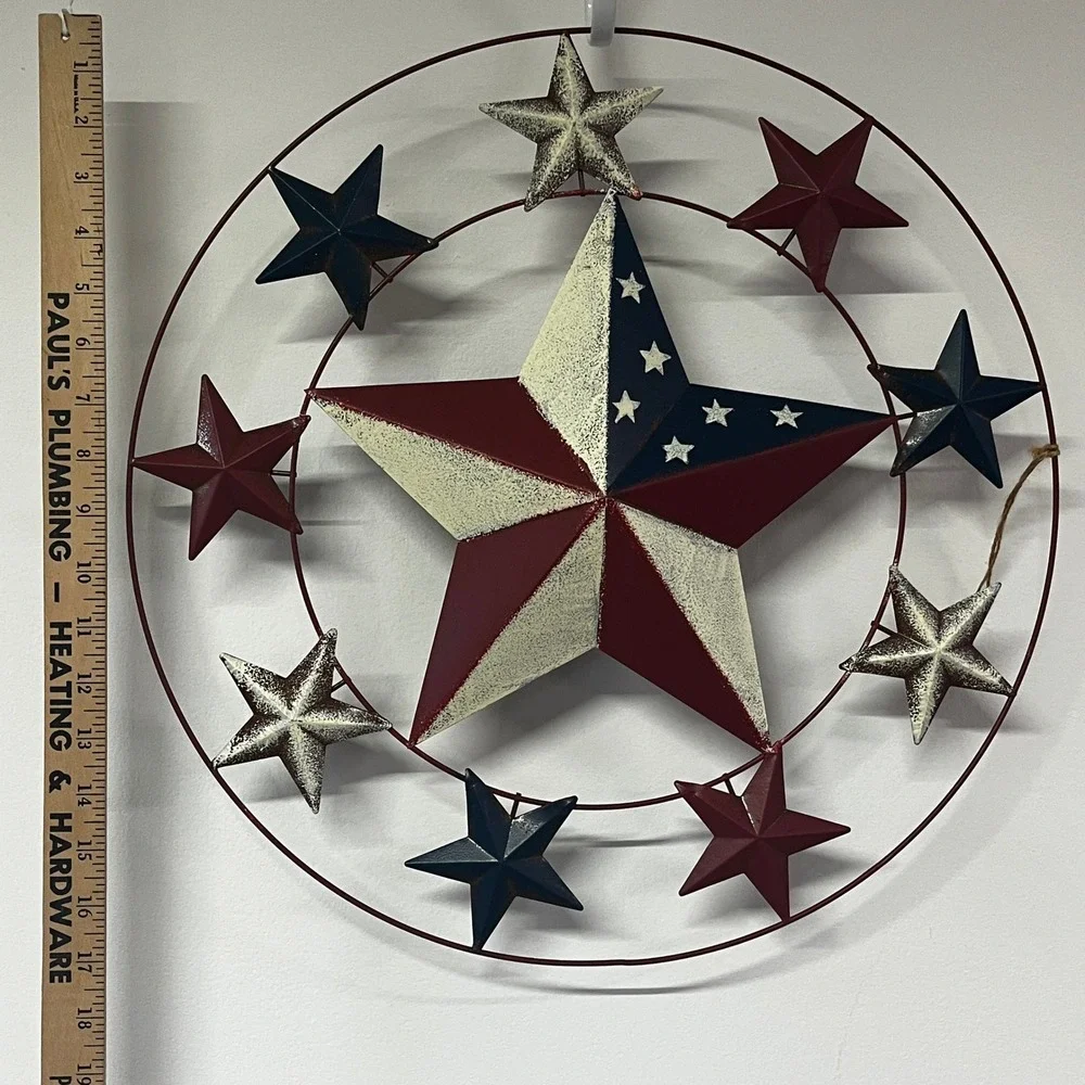 Patriotic Metal Barn Star Wall Decor Red White Blue 18